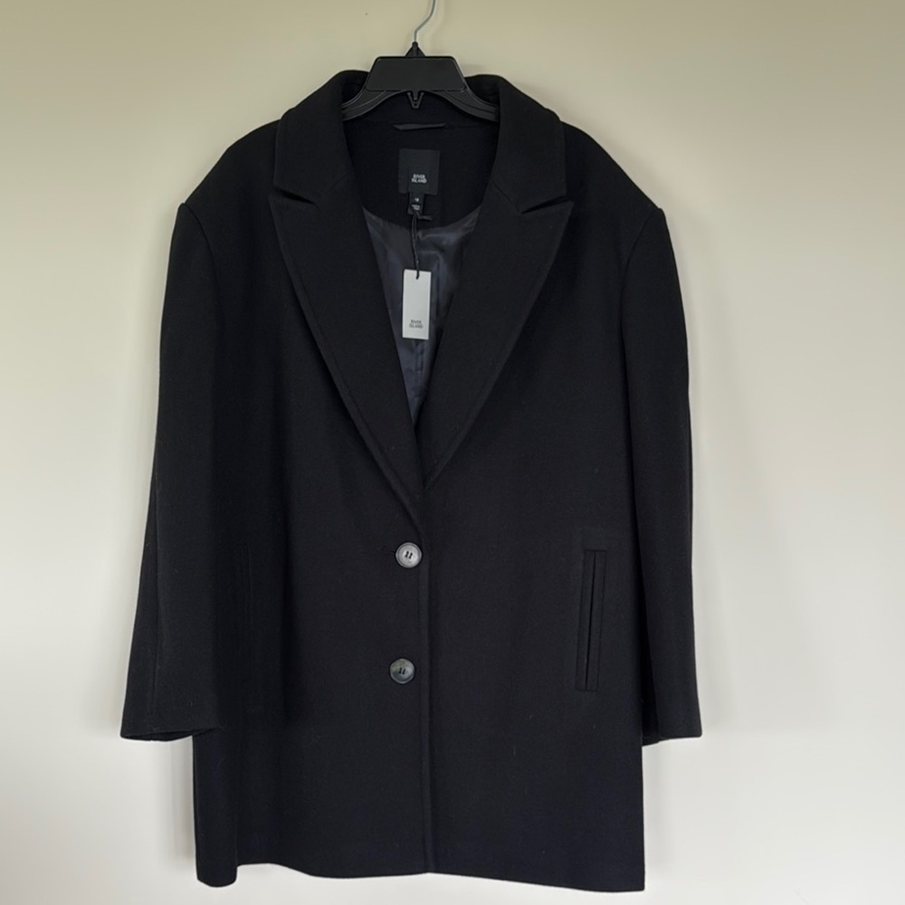 NWT Womens River Island - Black, Button-Up Coat - Size XXL (UK 18)